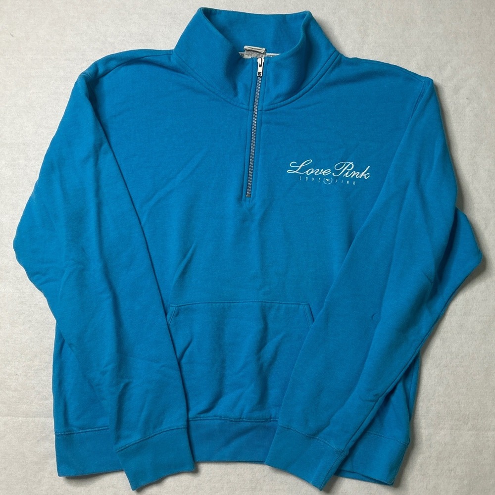 PINK Victoria's Secret Love Pink 1/4 Zip Sweatshirt Blue Large